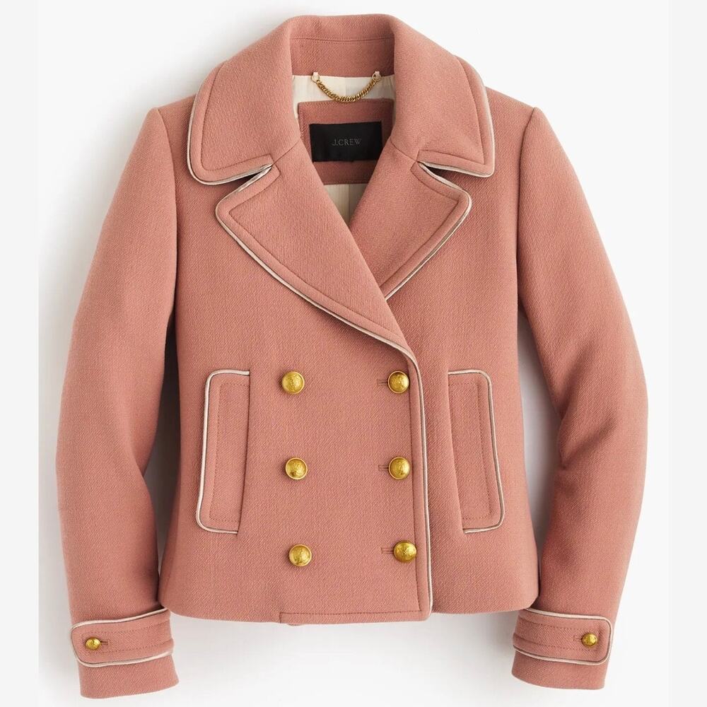 J Crew Double Breasted Wool Blend Short Peacoat Jacket Women's 2 Peach
